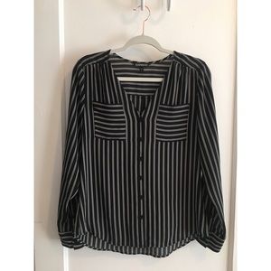 Express black and white striped long sleeve blouse
